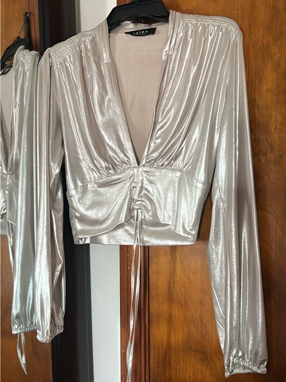 AKIRA Metallic Silver Long-Sleeve Maxi Dress - Picture 3 of 3